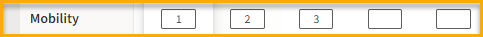 Mobility section with numbers in designated tooth boxes and a yellow highlight box around it.